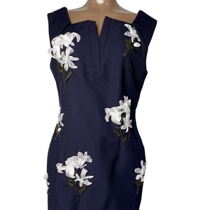 Shushu/Tong Womens Mini Dress Navy Blue Size 8 Sleeveless Floral Applique